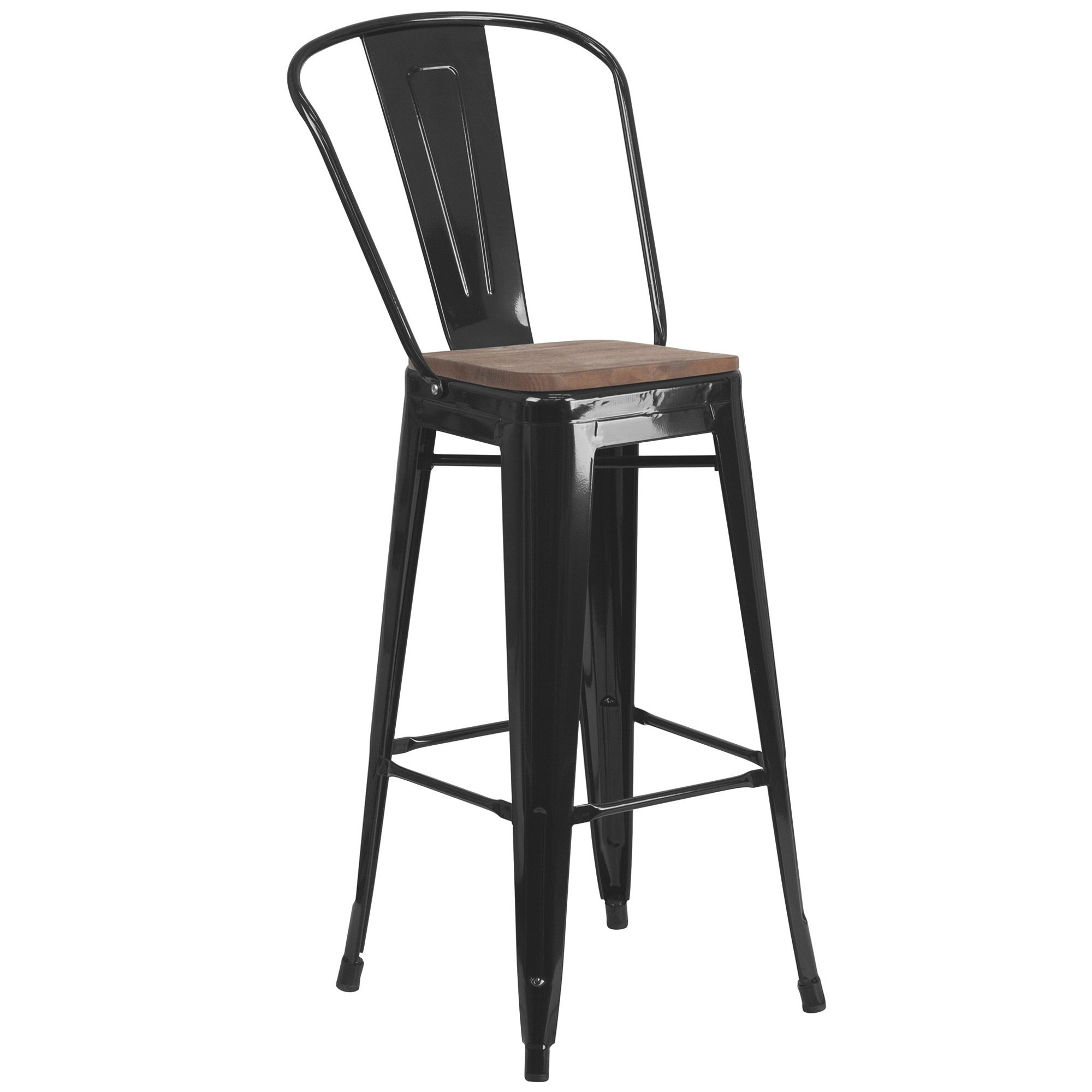 Flash Furniture 30in.H Metal Bar Stool with Slat Back and Wood Seat